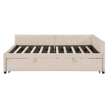 Full Upholstered L-Shaped Daybed With Twin Trundle - Omega Lifestyles
