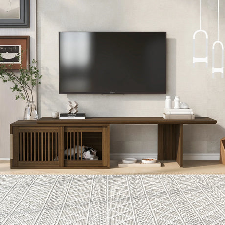 Mid-Century Modern Extendable Walnut Cat Furniture TV Stand - Omega Lifestyles