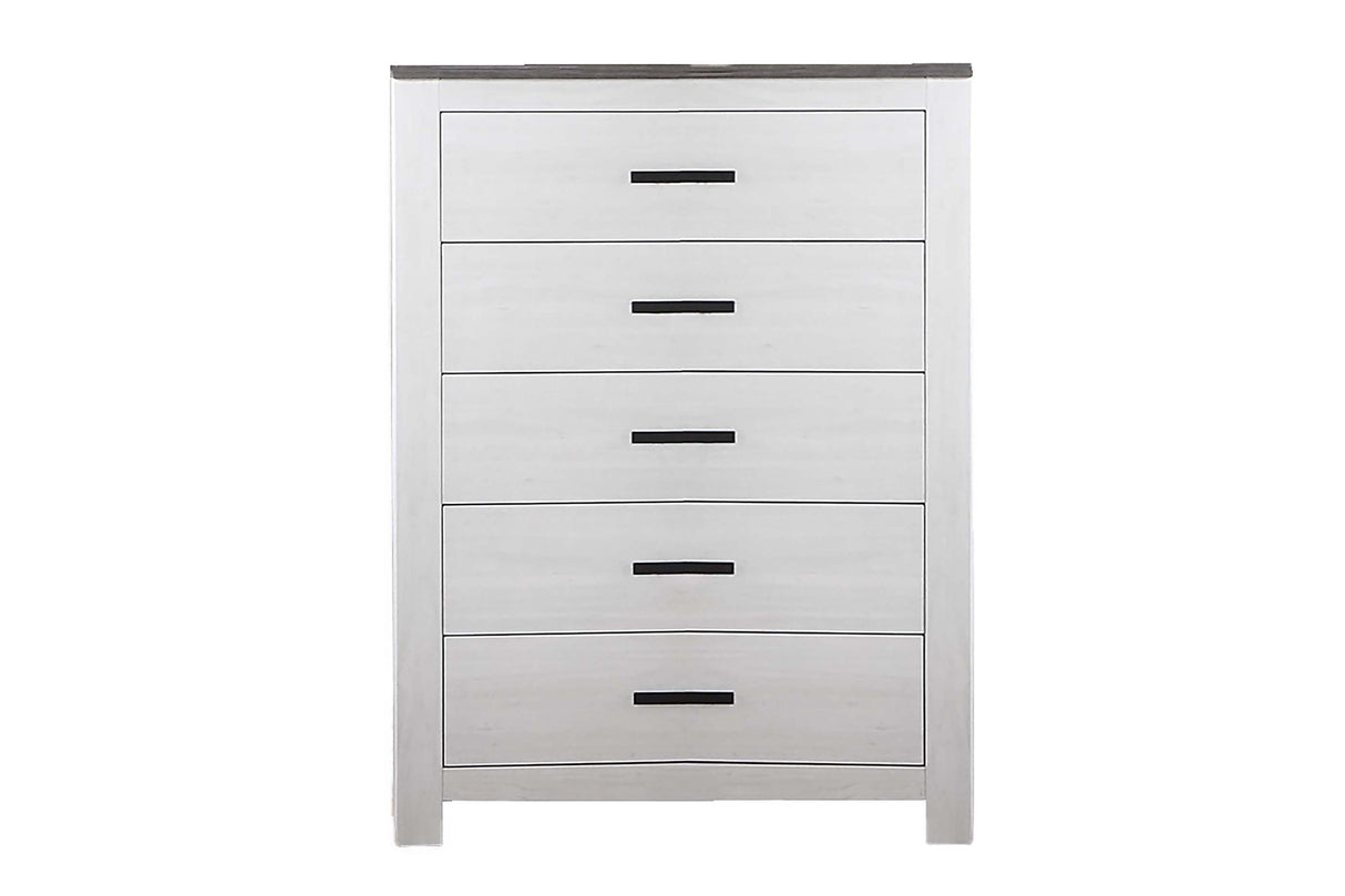 Modern White Five-Drawer Chest With Bar Handles
