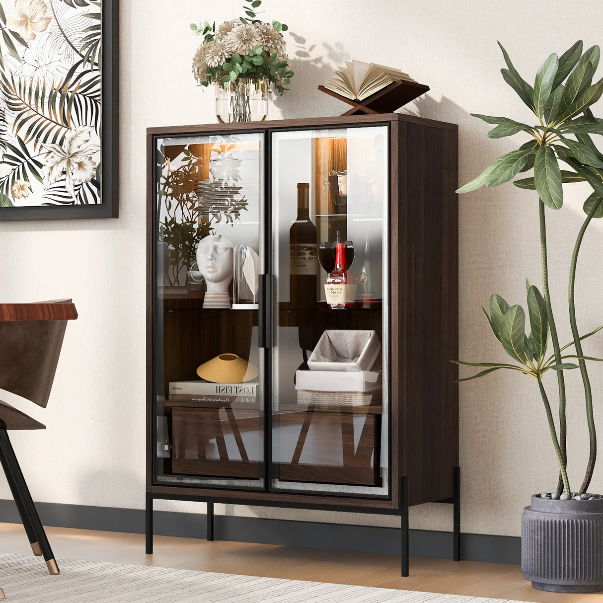 Modern Minimalist LED Curio Cabinet With Tempered Glass Doors - Omega Lifestyles