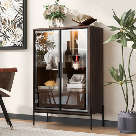 Modern Minimalist LED Curio Cabinet With Tempered Glass Doors - Omega Lifestyles