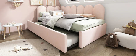 Pink Velvet Twin Daybed With Pull-Out Trundle Bed - Omega Lifestyles