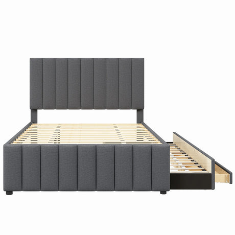 Full Size Upholstered Linen Platform Bed With Trundle Drawers - Omega Lifestyles