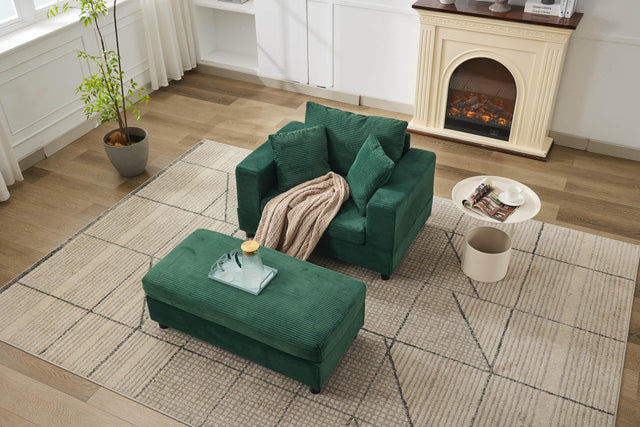 Green Corduroy Chaise Lounge Chair With Ottoman - Omega Lifestyles