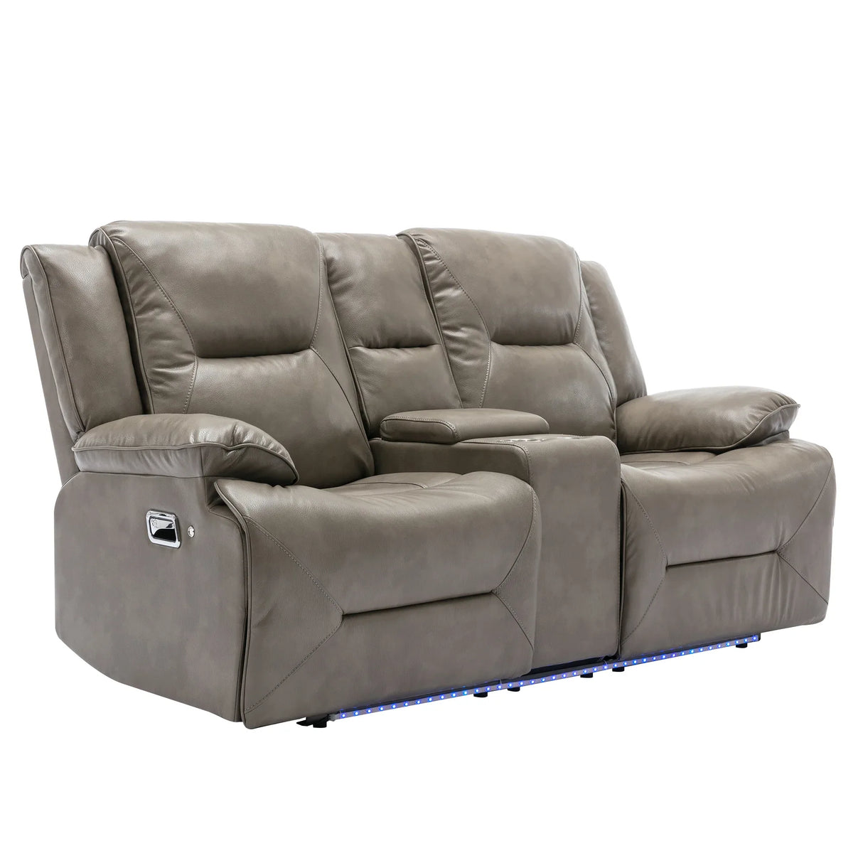 Grey Leather Gel Manual Recliner Chair With LED Lights - Omega Lifestyles
