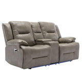 Grey Leather Gel Manual Recliner Chair With LED Lights - Omega Lifestyles