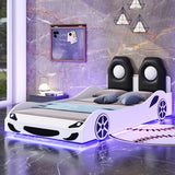 Twin Race Car-Shaped Wood Platform Bed With LED - Omega Lifestyles