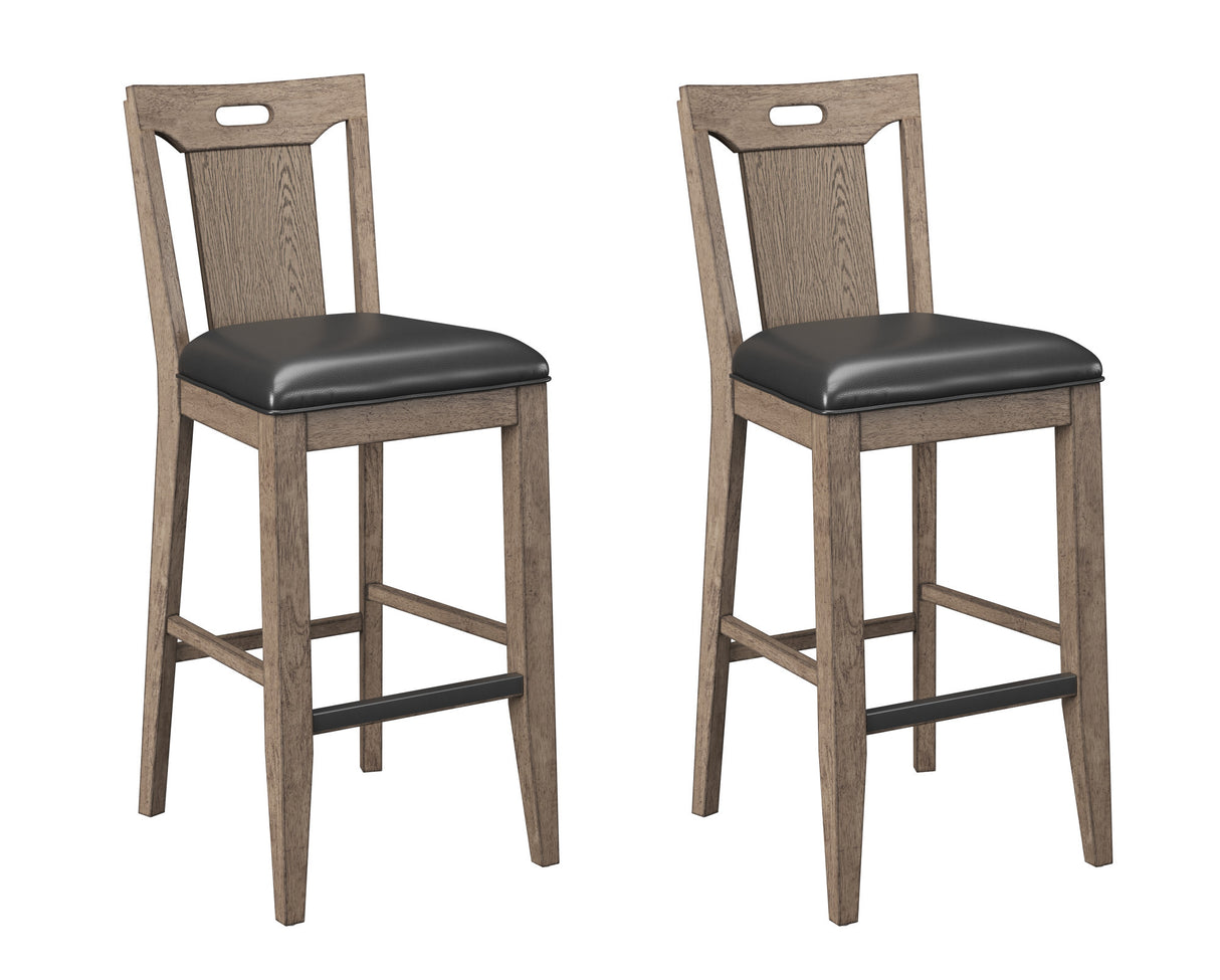 Set of 2 Brown Solid Wood Slat Back Bar Stools