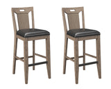 Set of 2 Brown Solid Wood Slat Back Bar Stools