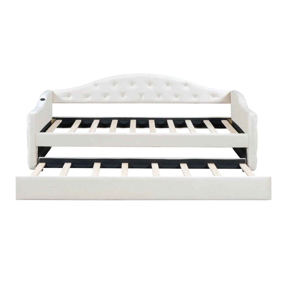 Twin Velvet Tufted Upholstered Daybed With Trundle And USB Charging - Omega Lifestyles