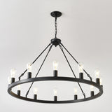 Farmhouse Matte Black Wagon Wheel 12-Light Chandelier - Omega Lifestyles