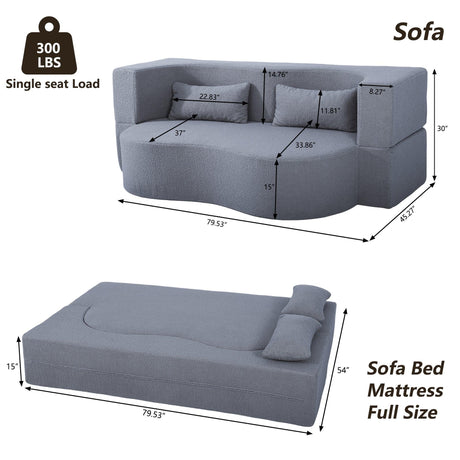 Full Size Convertible Teddy Fabric Sofa Bed With Pillows - Omega Lifestyles