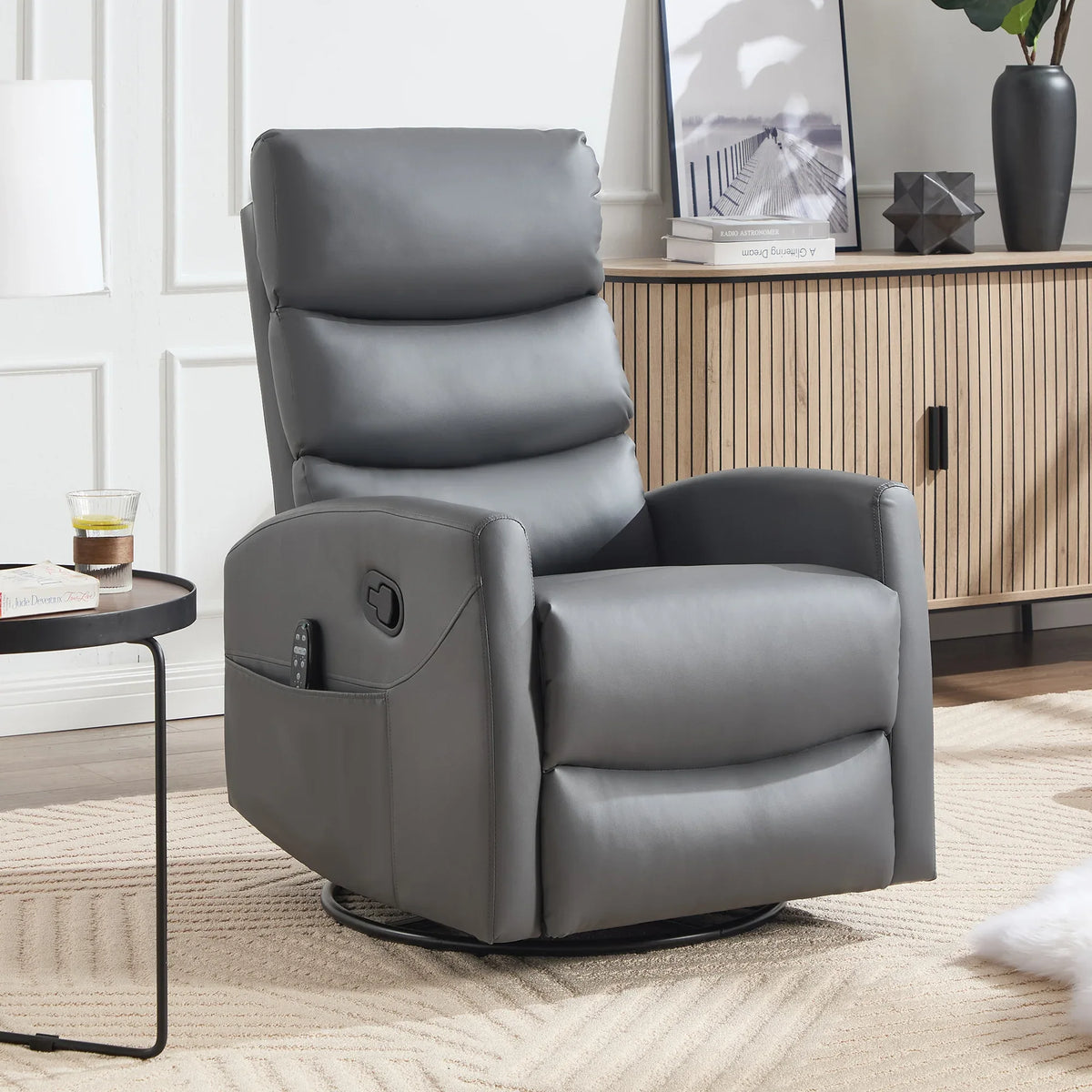 Heat Massage Faux Leather Swivel Rocking Recliner Chair - Omega Lifestyles