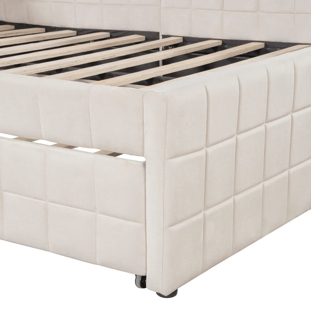 Full Upholstered L-Shaped Daybed With Twin Trundle and USB Ports - Omega Lifestyles