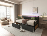 Twin Metal Bed Frame With Upholstered Headboard Charging - Omega Lifestyles