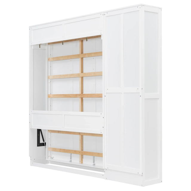 Queen Murphy Bed Wall Bed With Shelves White Solid Wood - Omega Lifestyles