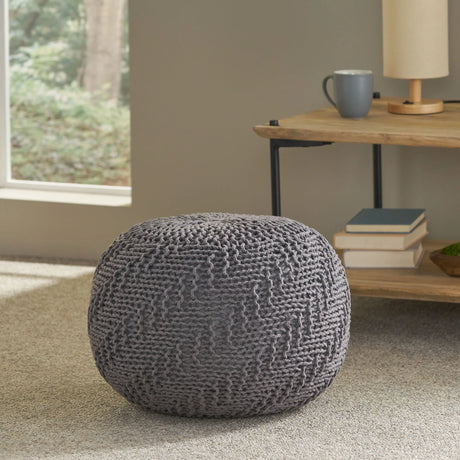 Modern Handmade Knit Cotton Round Pouf 20-Inch - Omega Lifestyles
