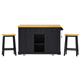 Large Kitchen Island Storage Cart With Bar Stools and Power Outlet - Omega Lifestyles