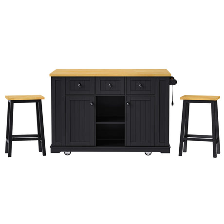 Large Kitchen Island Storage Cart With Bar Stools and Power Outlet - Omega Lifestyles