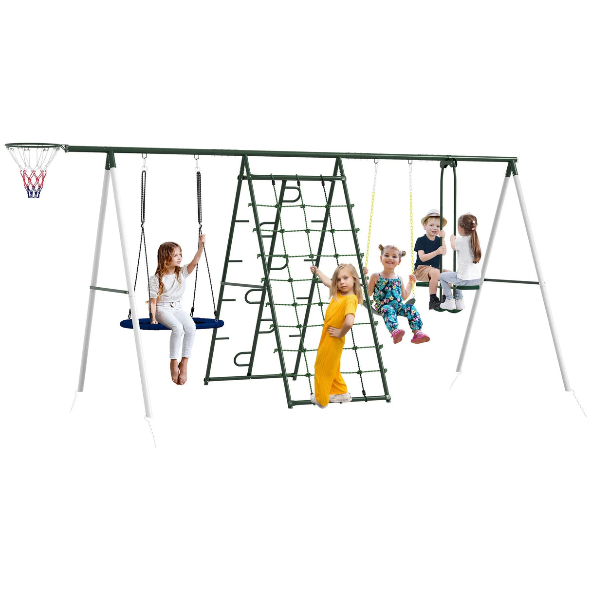 Heavy-Duty Steel Kids Outdoor Swing Set With Slide - Omega Lifestyles