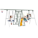 Heavy-Duty Steel Kids Outdoor Swing Set With Slide - Omega Lifestyles
