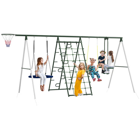Heavy-Duty Steel Kids Outdoor Swing Set With Slide - Omega Lifestyles