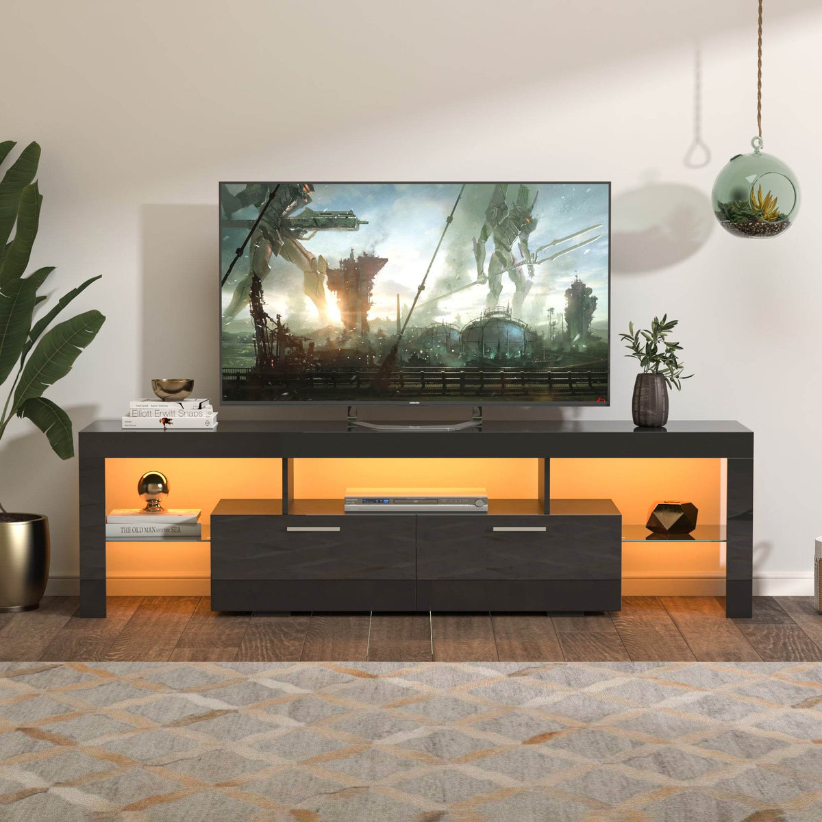Classic Black TV Stand With RGB LED Lighting - Omega Lifestyles