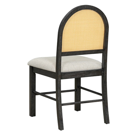 7-Piece Farmhouse Dining Table Set With Rattan Chairs - Omega Lifestyles