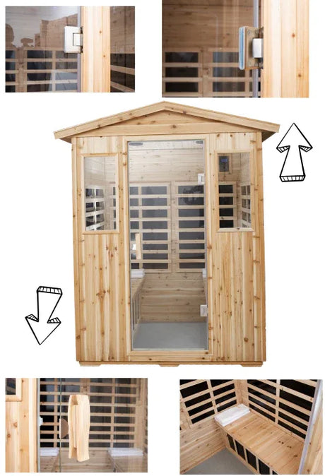 Four Person Old Fir Far-Infrared Outdoor Sauna Room - Omega Lifestyles