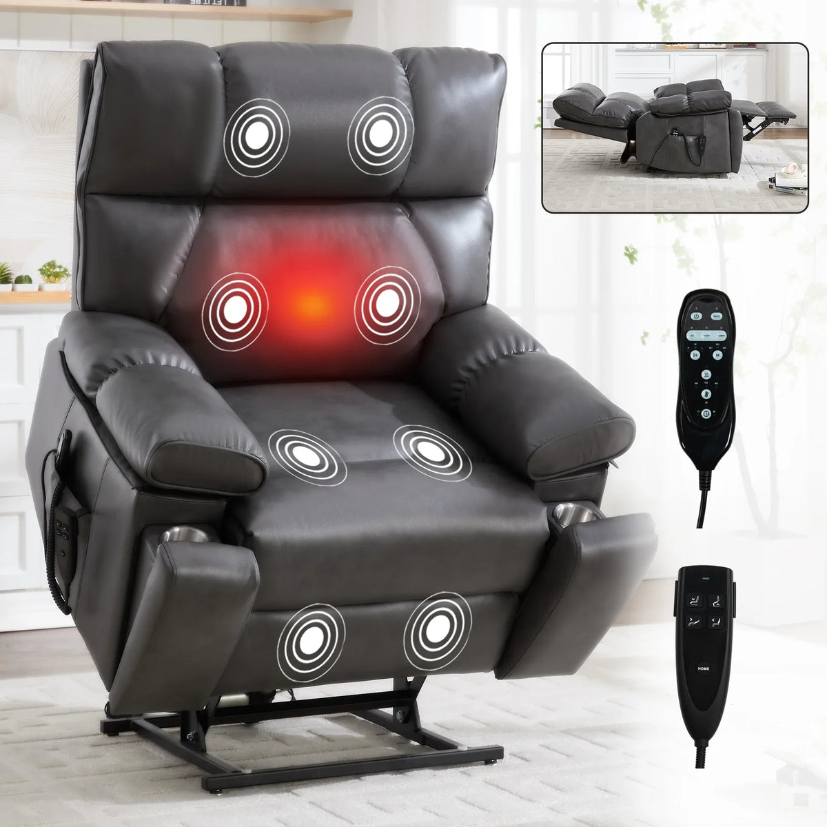 Medium-Firm Faux Leather Power Lift Massage Recliner Chair - Omega Lifestyles