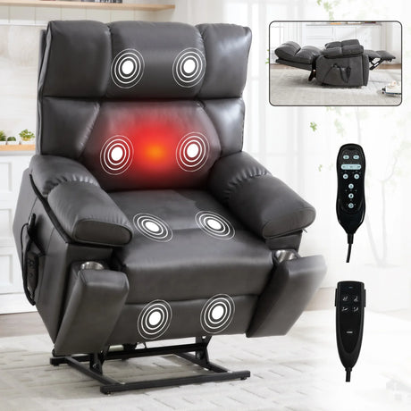 Medium-Firm Faux Leather Power Lift Massage Recliner Chair - Omega Lifestyles