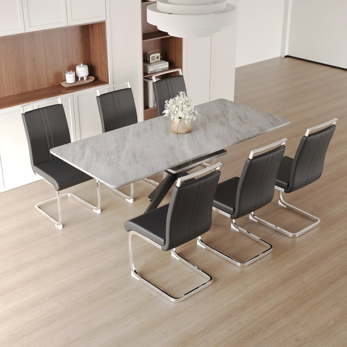 Modern Extendable MDF Metal Dining Table Set For 6-8 - Omega Lifestyles