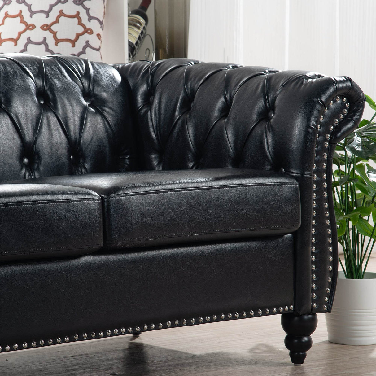 Chesterfield Three Seater Sofa With Soft PU Leather Upholstery - Omega Lifestyles