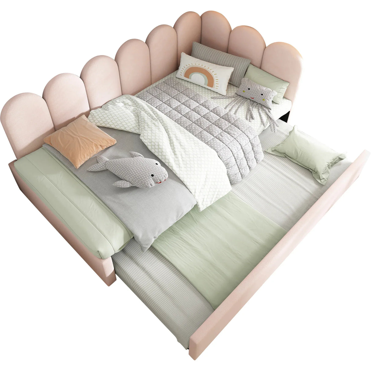 Pink Velvet Twin Daybed With Pull-Out Trundle Bed - Omega Lifestyles