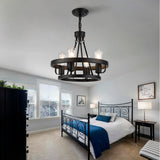 Four-Light Wagon Wheel Industrial Plug-In Pendant Lighting