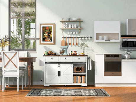 Farmhouse Kitchen Island Rolling Cart With Power Outlet - Omega Lifestyles