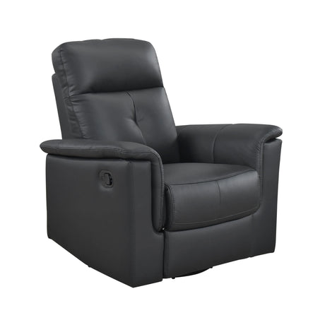 Black Genuine Leather Swivel Glider Reclining Chair - Omega Lifestyles