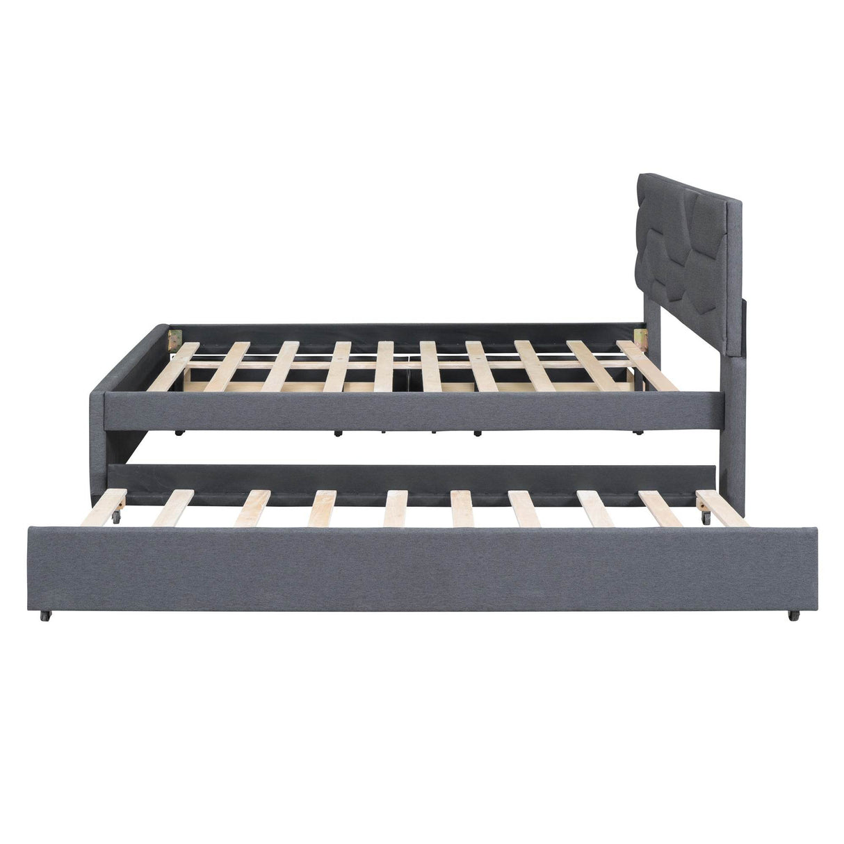 Full Upholstered Platform Bed With Trundle And Drawers - Omega Lifestyles