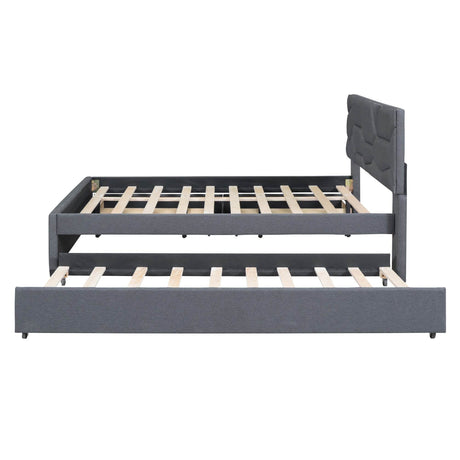 Full Upholstered Platform Bed With Trundle And Drawers - Omega Lifestyles