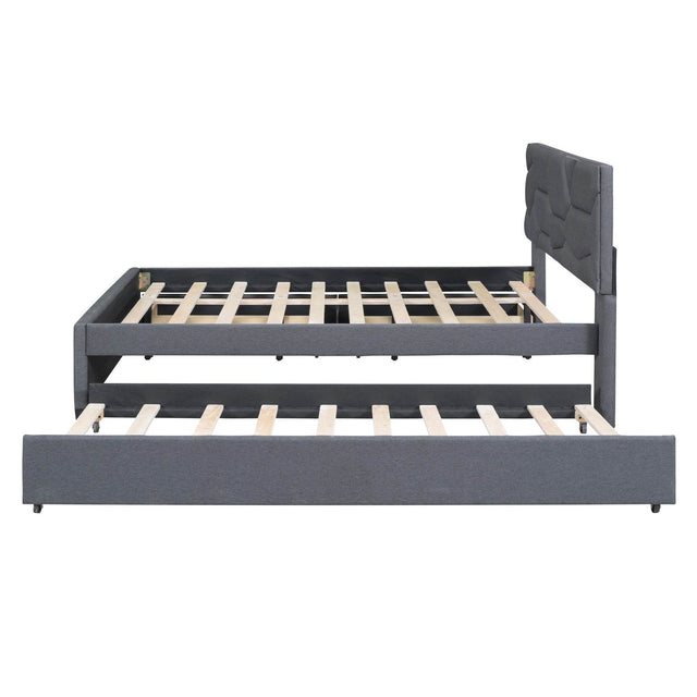 Full Upholstered Platform Bed With Trundle And Drawers - Omega Lifestyles