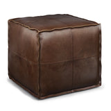 Distressed Dark Brown Vegan Faux Leather Square Pouf - Omega Lifestyles