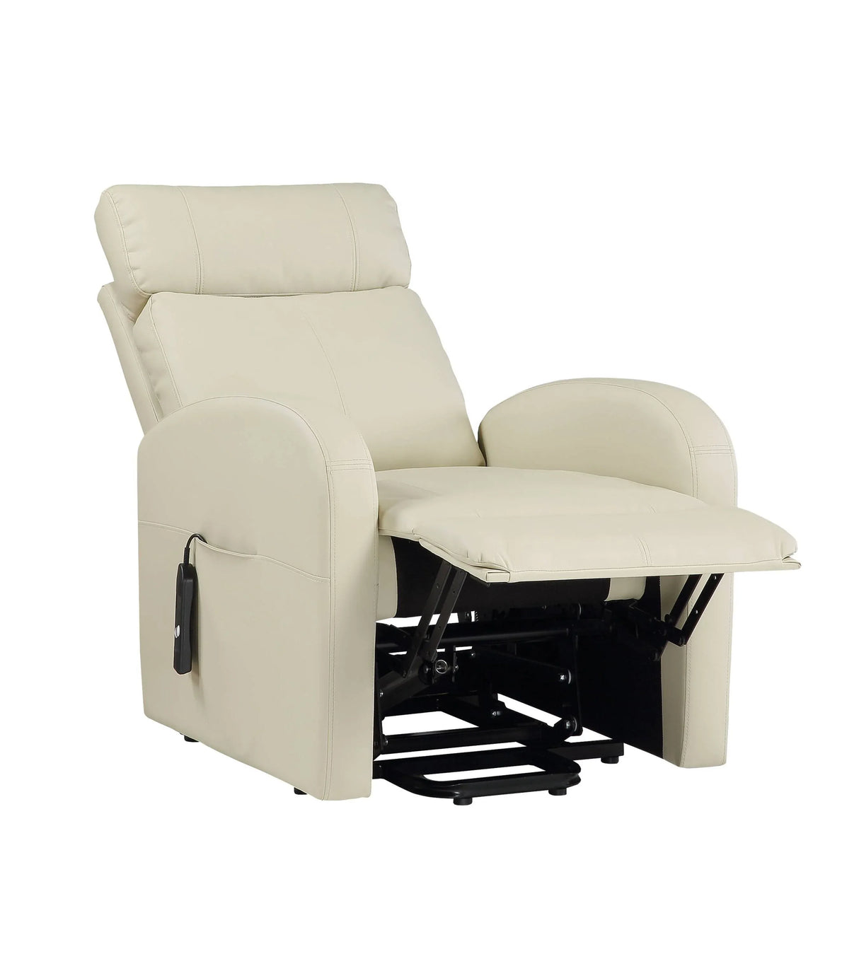 Beige Faux Leather Power Lift Recliner With Pocket Coil Seat - Omega Lifestyles