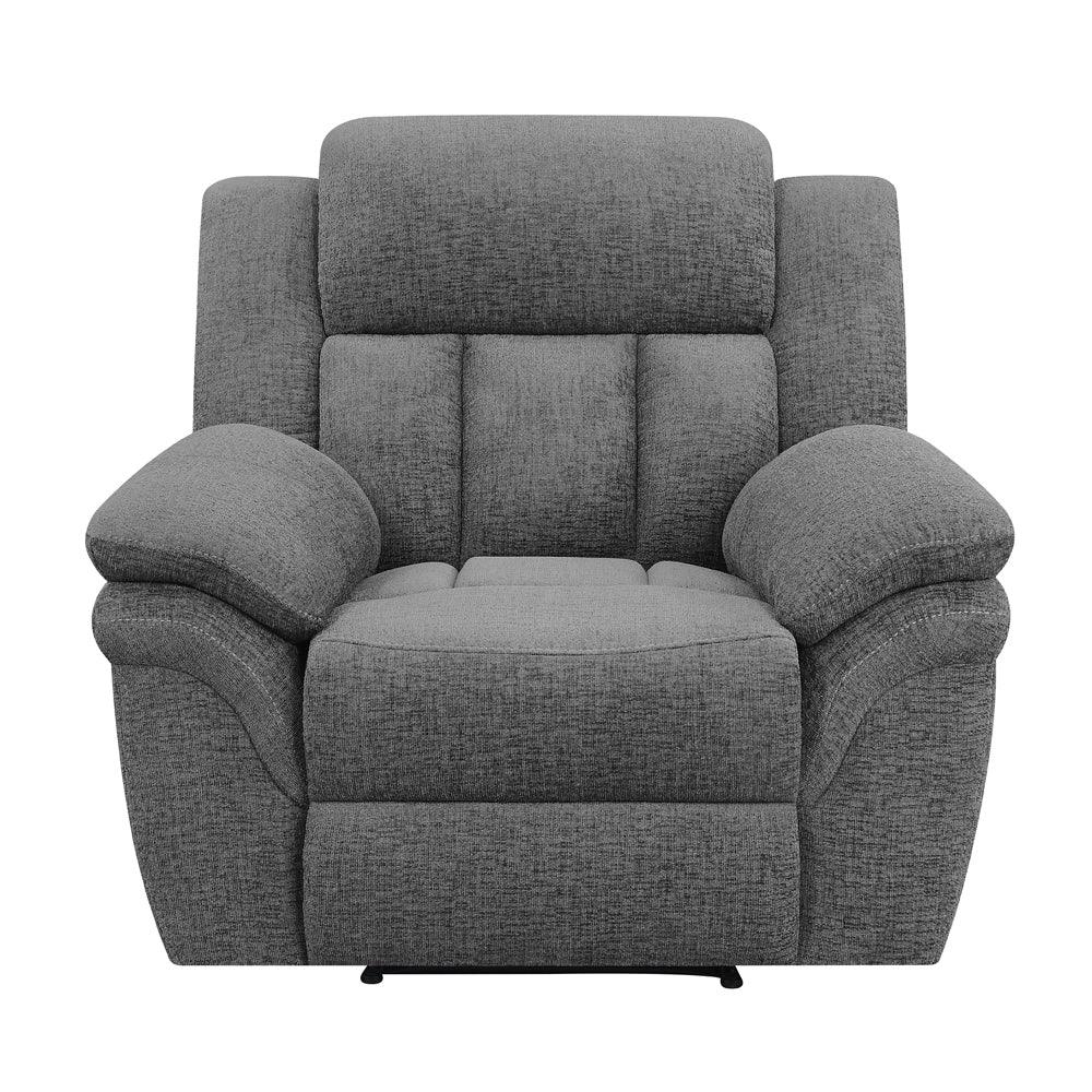 Charcoal Upholstered Glider Recliner With Cushioned Arms - Omega Lifestyles