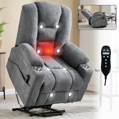 Power Lift Medium-Firm Chenille Upholstered Recliner Chair - Omega Lifestyles