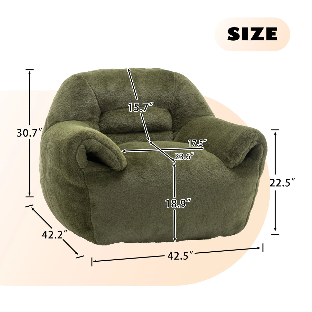 Faux Fur Comfy Bean Bag Chair With Back Support Green - Omega Lifestyles