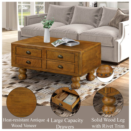 Solid Wood 40-Inch Antique Coffee Table With Drawers - Sleep Galleria