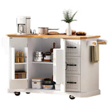 Rustic White Rubber Wood Rolling Kitchen Island Cart - Omega Lifestyles