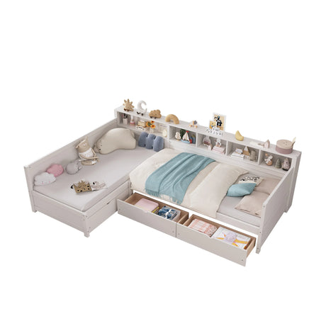 Twin Wood L-Shape Daybed With Storage Drawers - Omega Lifestyles