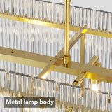 Modern Rectangular Crystal Glass 10-Light Gold Chandelier - Omega Lifestyles