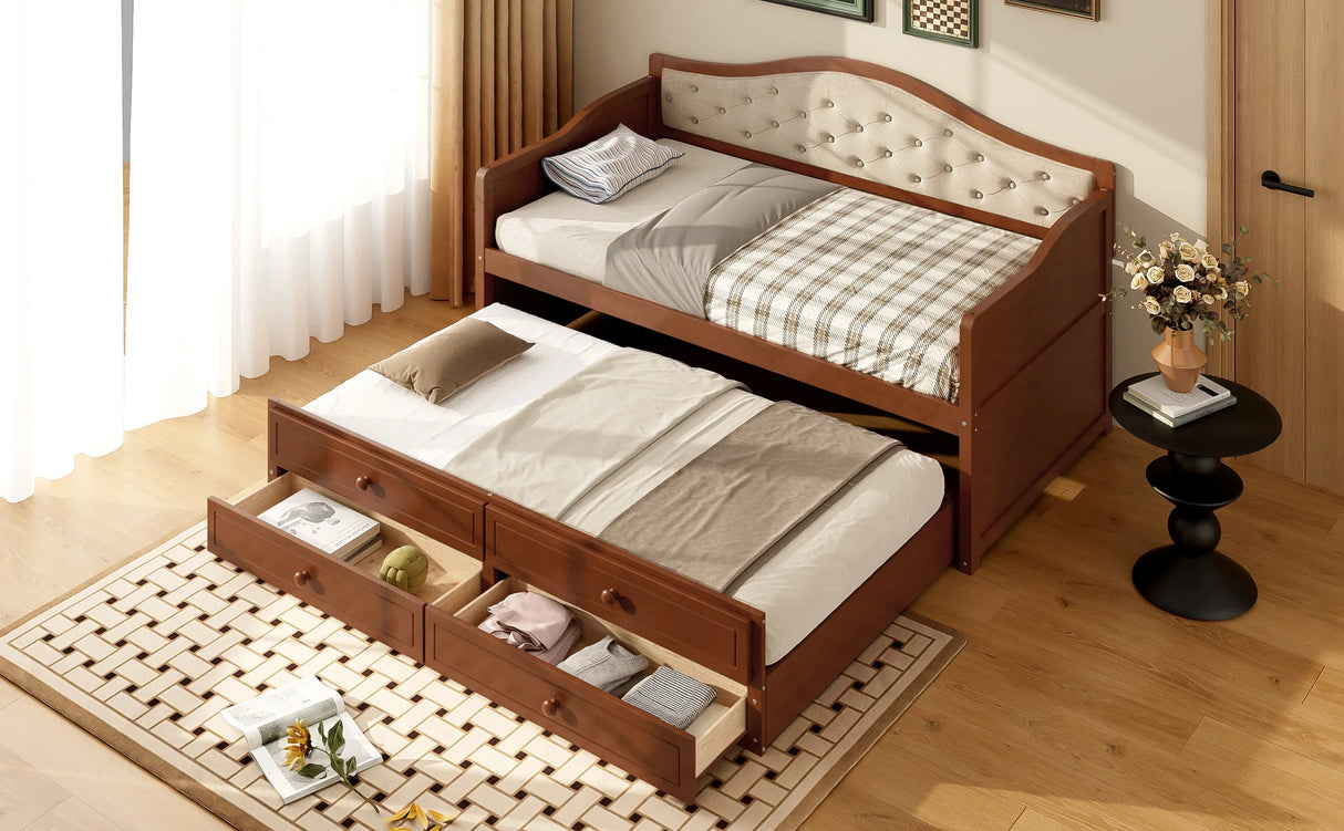 Twin Daybed With Trundle And Storage Drawers Walnut - Omega Lifestyles